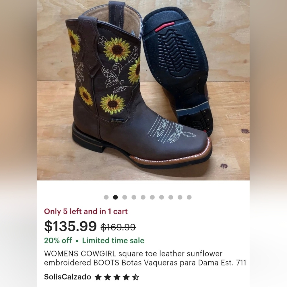 Brown Women's Sunflower Embroidered Ankle Boots - Picture 6 of 6